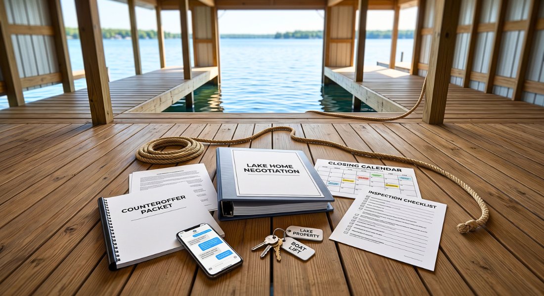 Lake home negotiation folder shows deal momentum